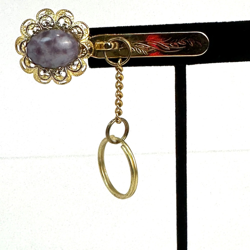 Vintage Filigree 'King's Key Finder' Purse Clip Womens OS Gold Purple Cabochon